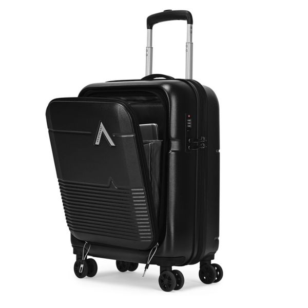 ARISTOCRAT Small Cabin Suitcase (55 cm) 8 Wheels - Orbit Hard Side Laptop Compartment Trolley Bag With Combination Lock - Grey